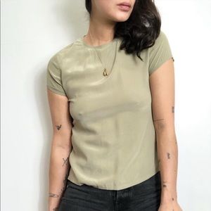 Vintage silk minimalist sage tee blouse